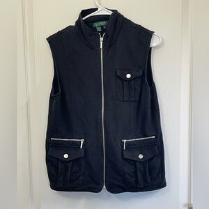 Lauren Ralph Lauren Women's Black Moto Cargo Vest Size L Silver Zipper